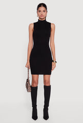 Mock Neck Sleeveless Sweater Dress