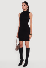 Mock Neck Sleeveless Sweater Dress