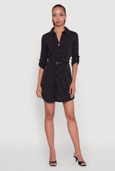 Marled Brushed Rib Knit Shirt Dress with Belt
