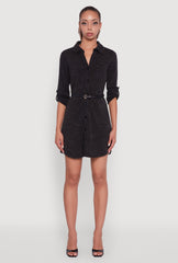 Marled Brushed Rib Knit Shirt Dress with Belt