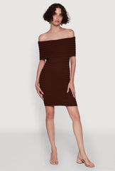 Rib Knit Fold Over Off the Shoulder Mini Dress