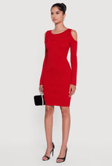 Lurex Rib Knit Cold Shoulder Dress