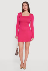 Long Sleeve Square Neck Mini Sweater Dress