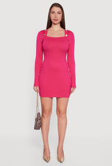 Long Sleeve Square Neck Mini Sweater Dress