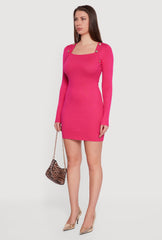 Long Sleeve Square Neck Mini Sweater Dress
