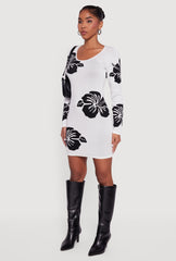 Long Sleeve Scoop Neck Printed Pattern Sweater Dress
