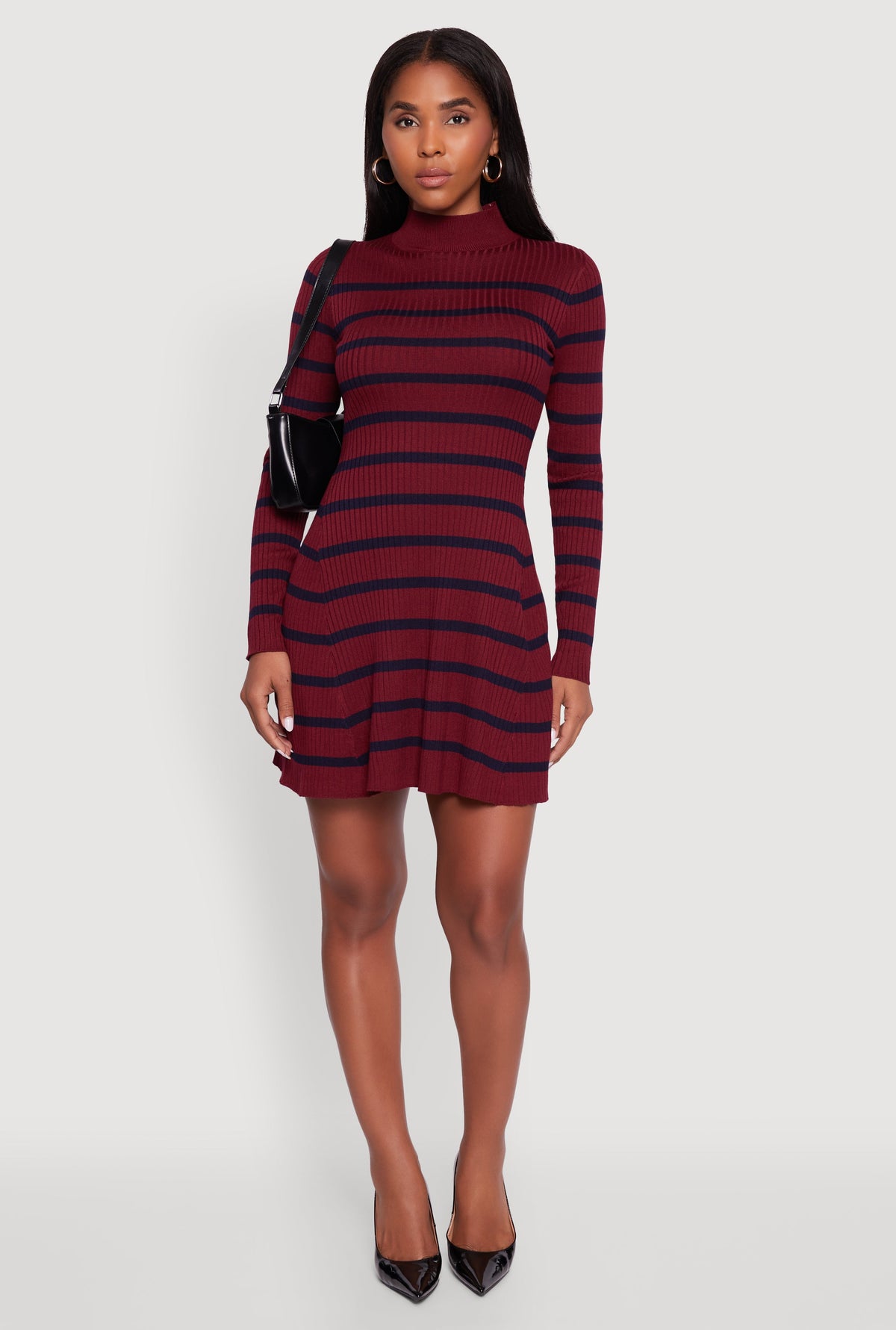 Rib Knit Striped Long Sleeve Sweater Dress