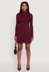 Rib Knit Striped Long Sleeve Sweater Dress