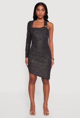 Glitter One Shoulder Halter Dress with Metallic Detail