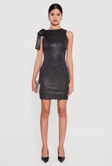 Glitter Sleeveless Tie Shoulder Strap Mini Dress