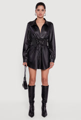 Leather Look Belted Mini Dress