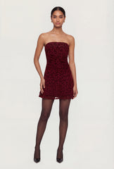 Leopard Velvet Burnout Strapless Tiered Mini Dress