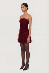 Leopard Velvet Burnout Strapless Tiered Mini Dress