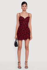Floral Velvet Burnout Ruffle Hem Mini Dress
