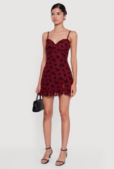 Floral Velvet Burnout Ruffle Hem Mini Dress