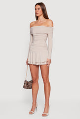 Ruched Fold Over Off the Shoulder Tiered Skater Dress