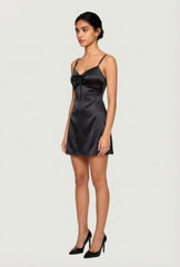 Satin Bow Front V-Neck Mini Dress