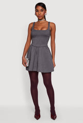Scuba Square Neck Open Back Corset Skater Dress