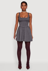 Scuba Square Neck Open Back Corset Skater Dress