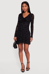 Floral Velvet Burnout Mesh Overlay Skater Dress