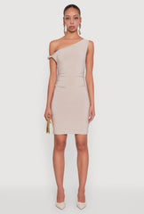 Asymmetrical Shoulder Ruched Side Mini Dress
