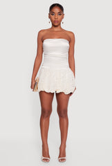 Satin Strapless Lace Bubble Hem Cocktail Dress