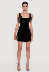 Velvet Bow Strap Square Neck Mini Dress