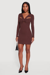 Ribbed Knit Padded Cup Twist Front Dress