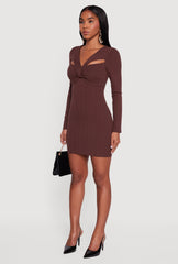 Ribbed Knit Padded Cup Twist Front Dress