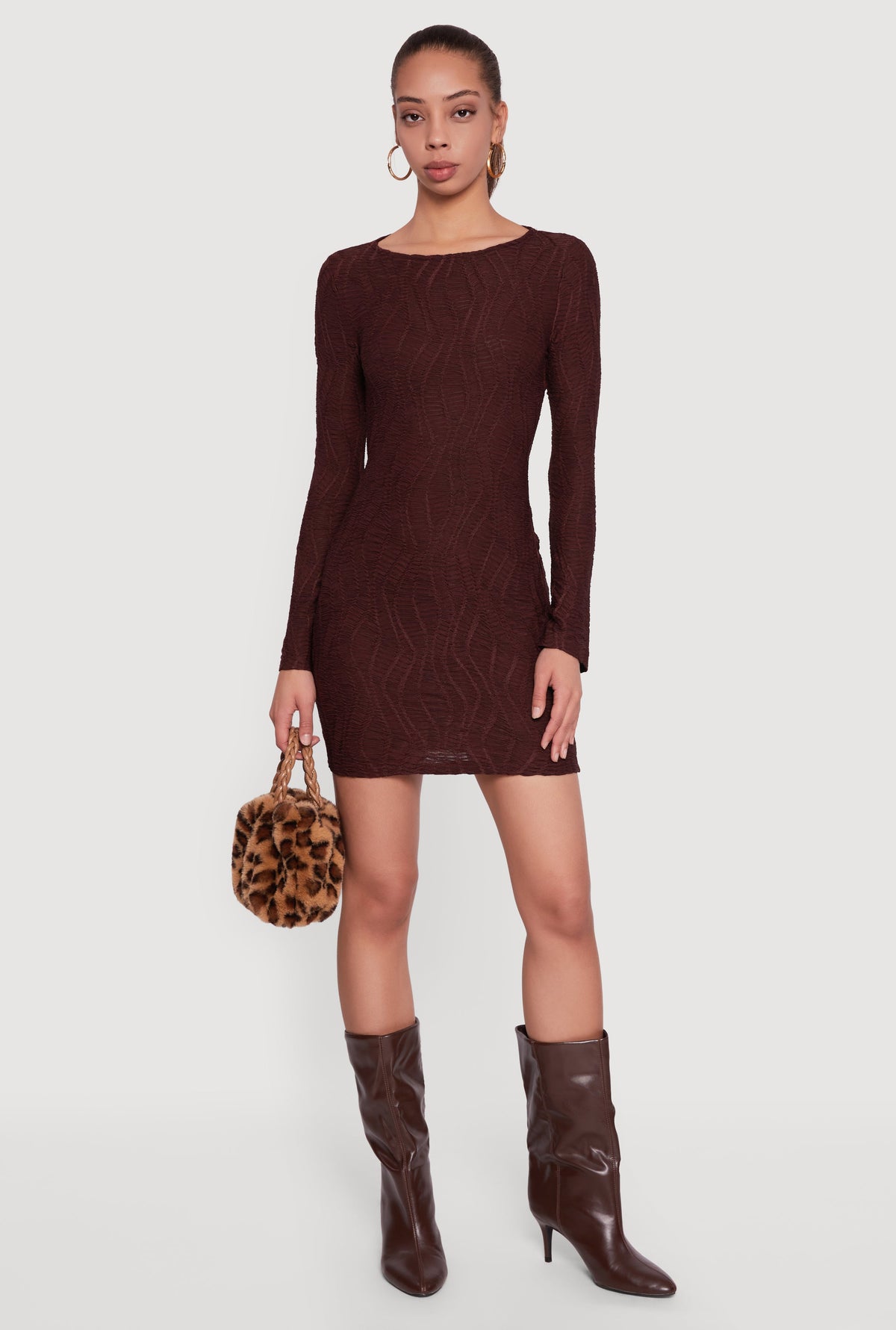 Keyhole Back Textured Mesh Mini Dress