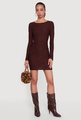 Keyhole Back Textured Mesh Mini Dress