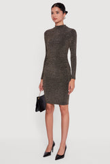 Lurex Long Sleeve Side Ruched Dress with Rhinestones