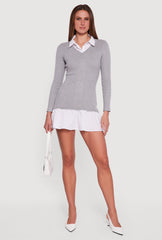 Shirt Collar Layered Look Sweater Dress