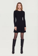 Rib Knit Long Sleeve Crew Neck Mini Sweater Dress