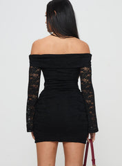 Fable Long Sleeve Off Shoulder Mini Dress Black