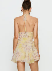 Hey Blondie Ruffle Halter Mini Dress Multi Floral