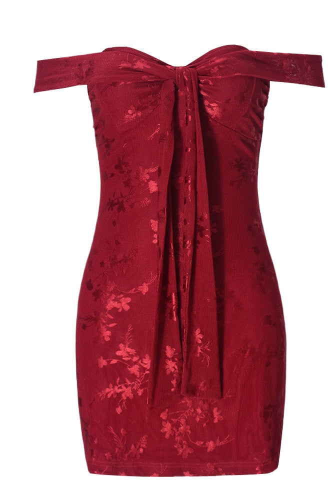 Red Velvet Off the Shoulder Tight Dress
