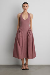 COTTON POPLIN HALTER MIDI DRESS