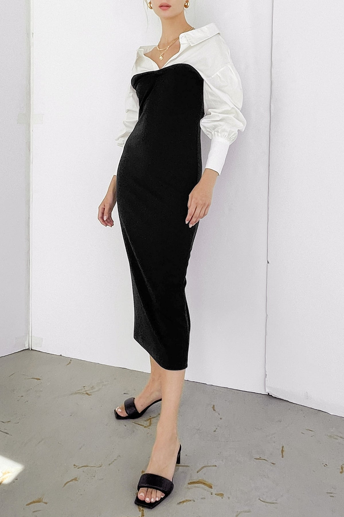 CONTRAST MIDI DRESS