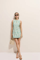 Green Stripe Vintage Embroidery Paige Mini Dress