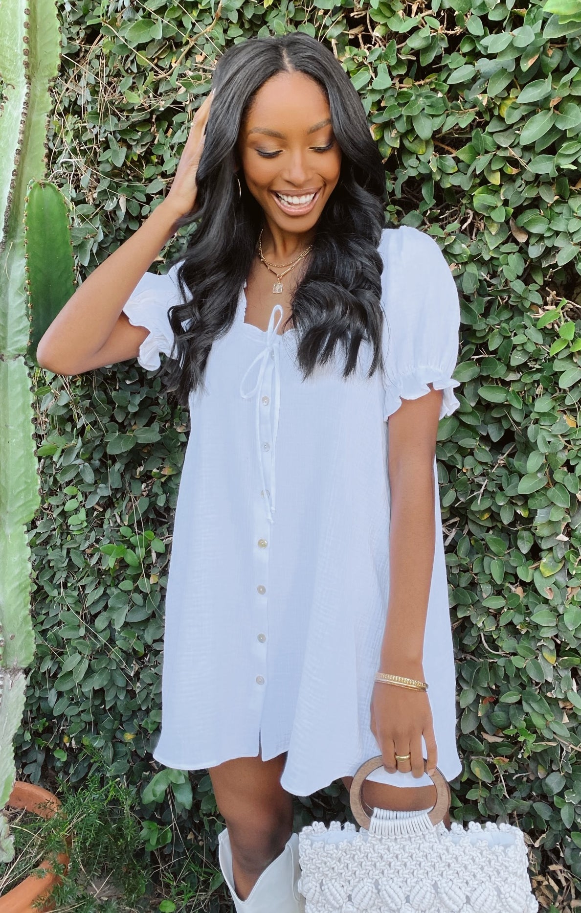Ellen PJ Dress ~ White Crinkle Gauze