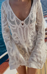 Anywhere Mini Dress ~ White Sand Crochet