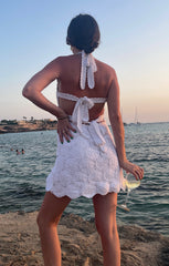 Happy Halter Mini Dress ~ White Floral Crochet