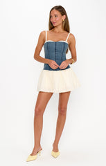 Tiffany Skort Dress ~ Denim with Cream Voile