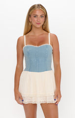 Geneva Mini Dress ~ Light Indigo with Cream Voile