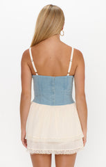Geneva Mini Dress ~ Light Indigo with Cream Voile