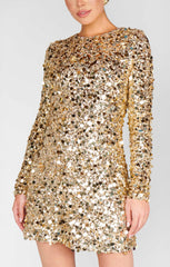 Maddison Mini Dress ~ Gold Metallic Sequins