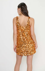 After Hours Mini Dress ~ Orange Metallic Sequins