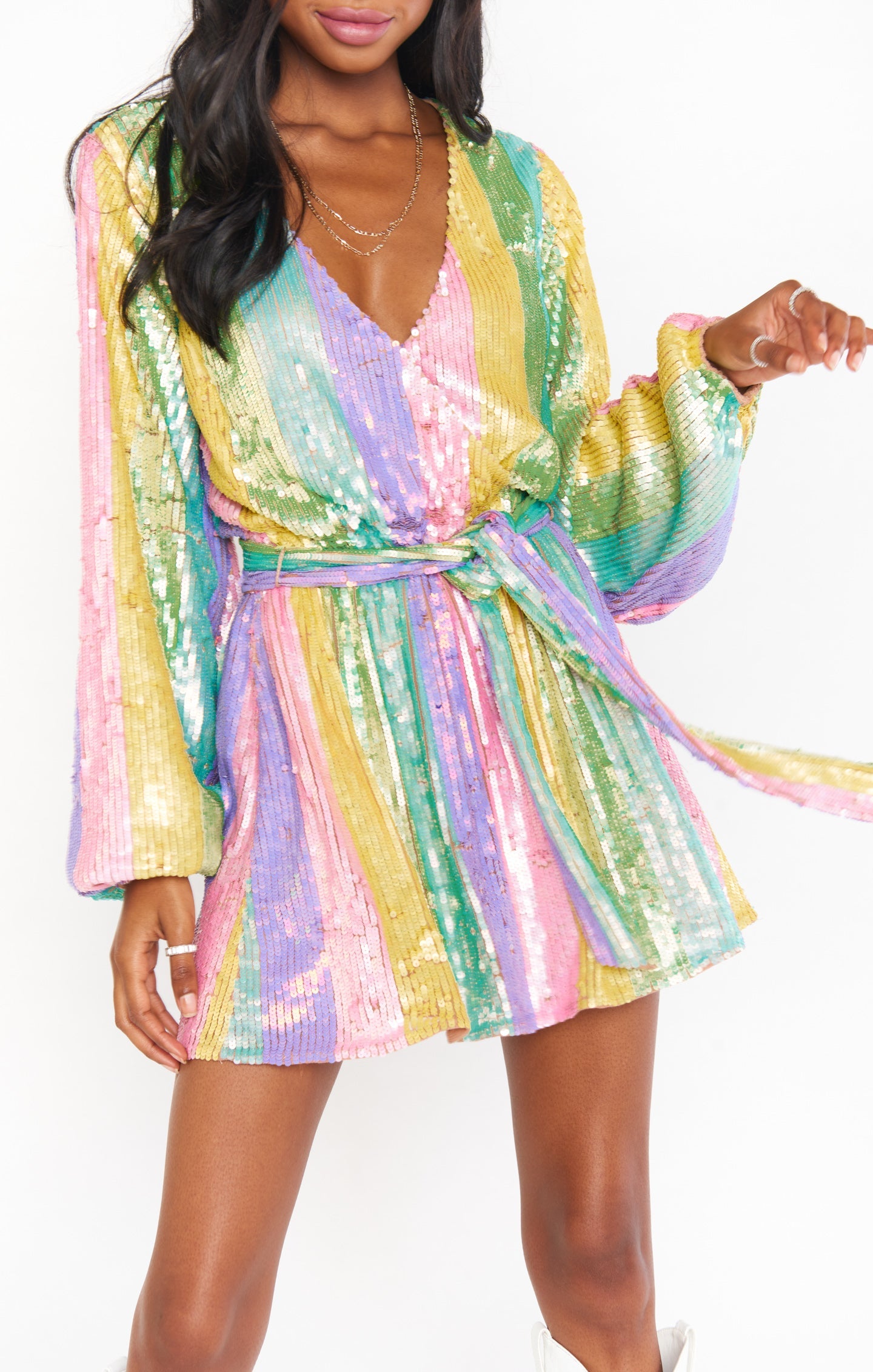Wear Me Out Dress ~ Rainbow Stripe Sequins