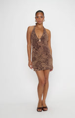 Kate Halter Mini Dress ~ Shell Sparkle Stretch